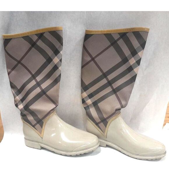 Burberry Check Rubber Marsh High Rain Boots - Picture 1 of 7